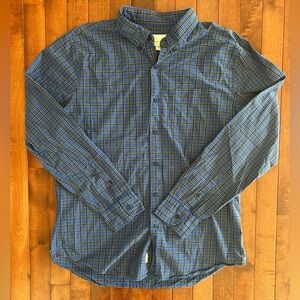 American Eagle Men’s Classic Fit Blue&Yellow Check Button Down Shirt Size Large